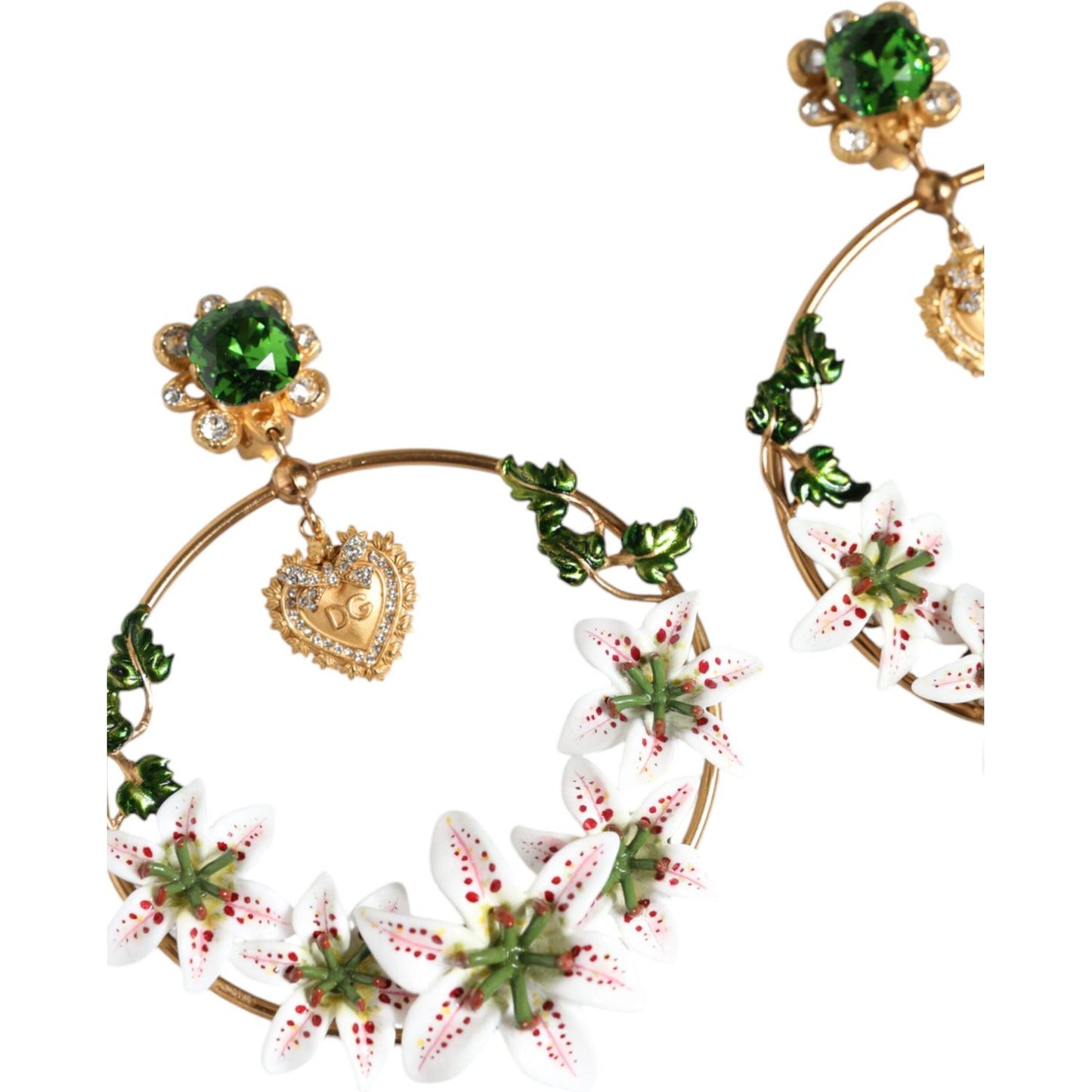 Dolce & Gabbana Gold Tone Brass Crystals Lily Resin Devotion Earrings Earrings Dolce & Gabbana