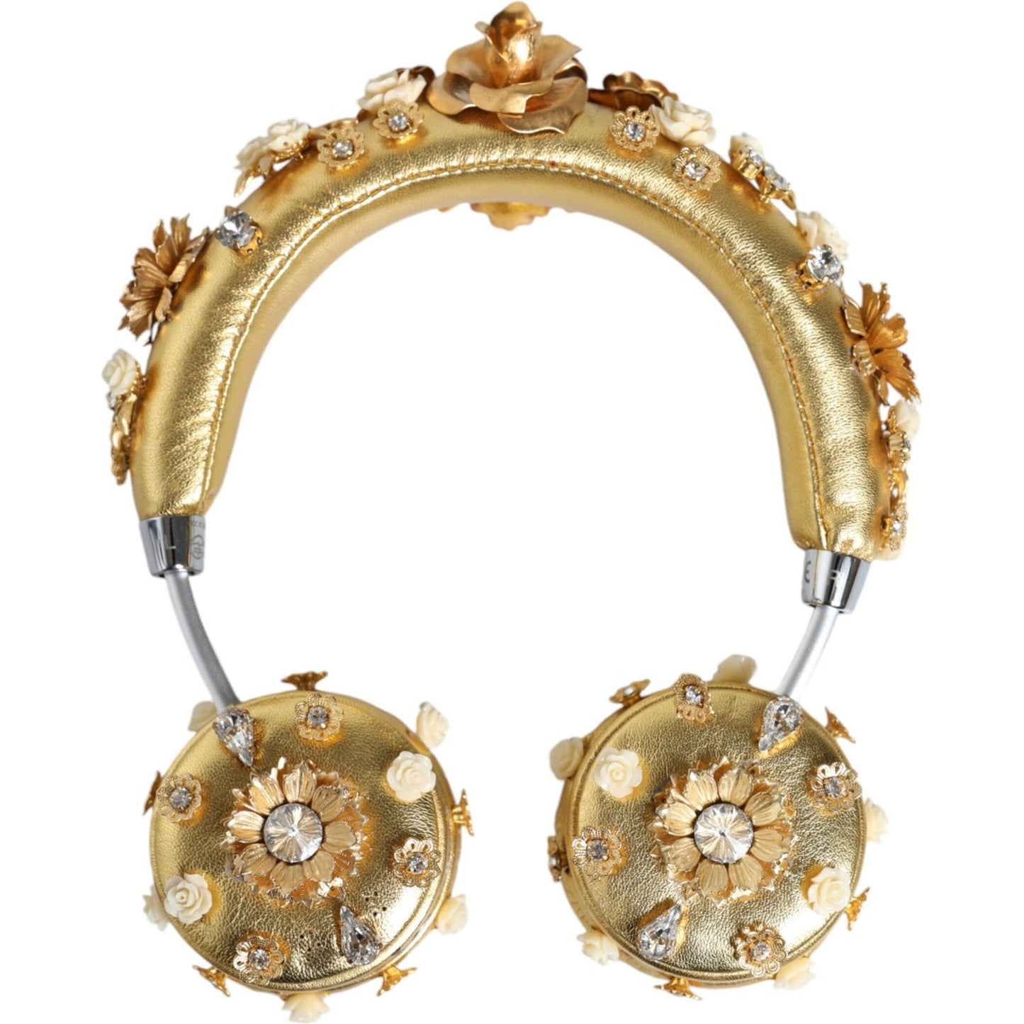 Dolce & Gabbana Gold Leather Floral Crystal Angel Headphones Dolce & Gabbana