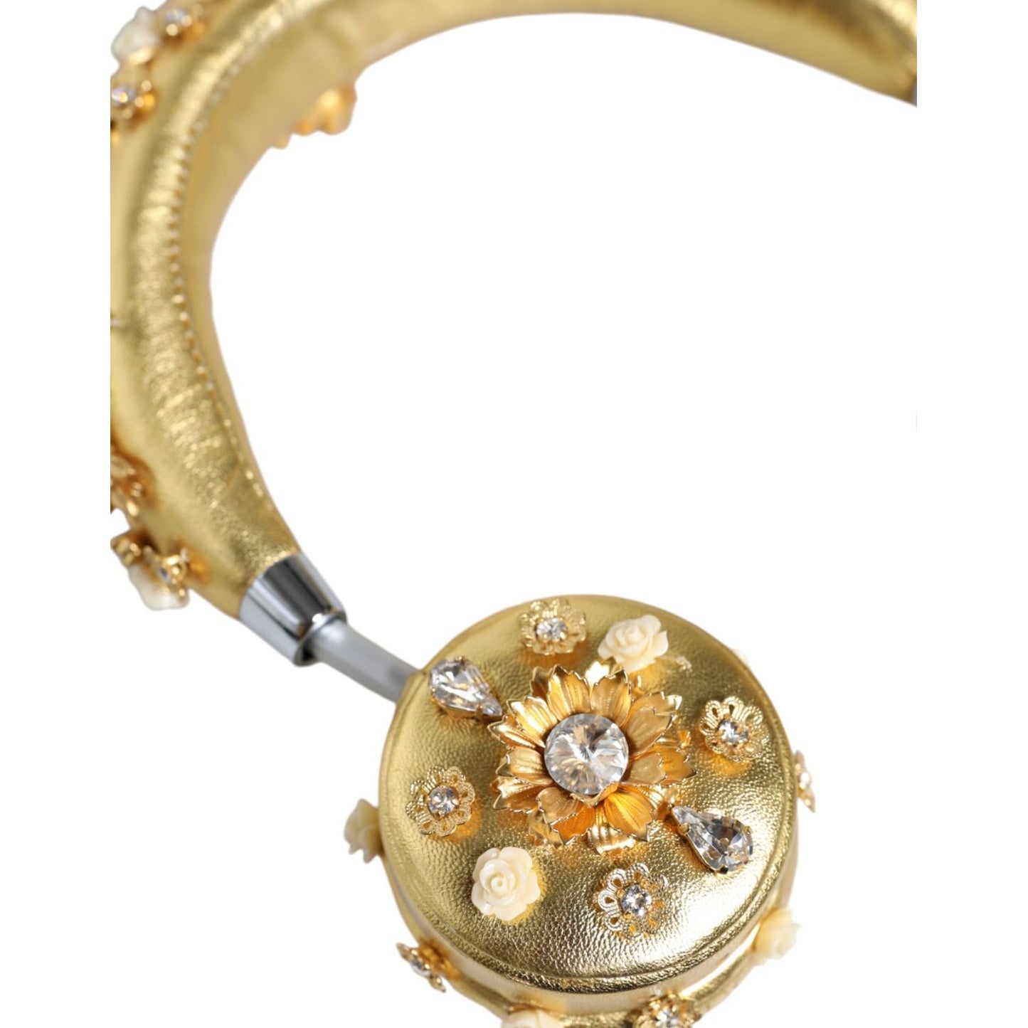 Dolce & Gabbana Gold Leather Floral Crystal Angel Headset Headphones Dolce & Gabbana