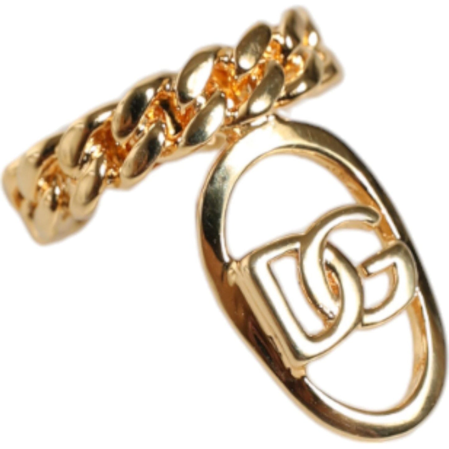 Dolce & Gabbana Gold Plated Open DG Logo Curb Chain Ring Ring Dolce & Gabbana