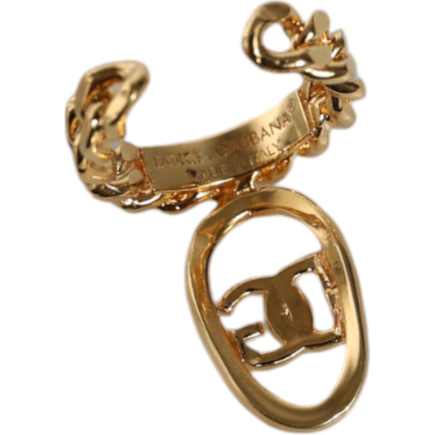 Dolce & Gabbana Gold Plated Open DG Logo Curb Chain Ring Ring Dolce & Gabbana