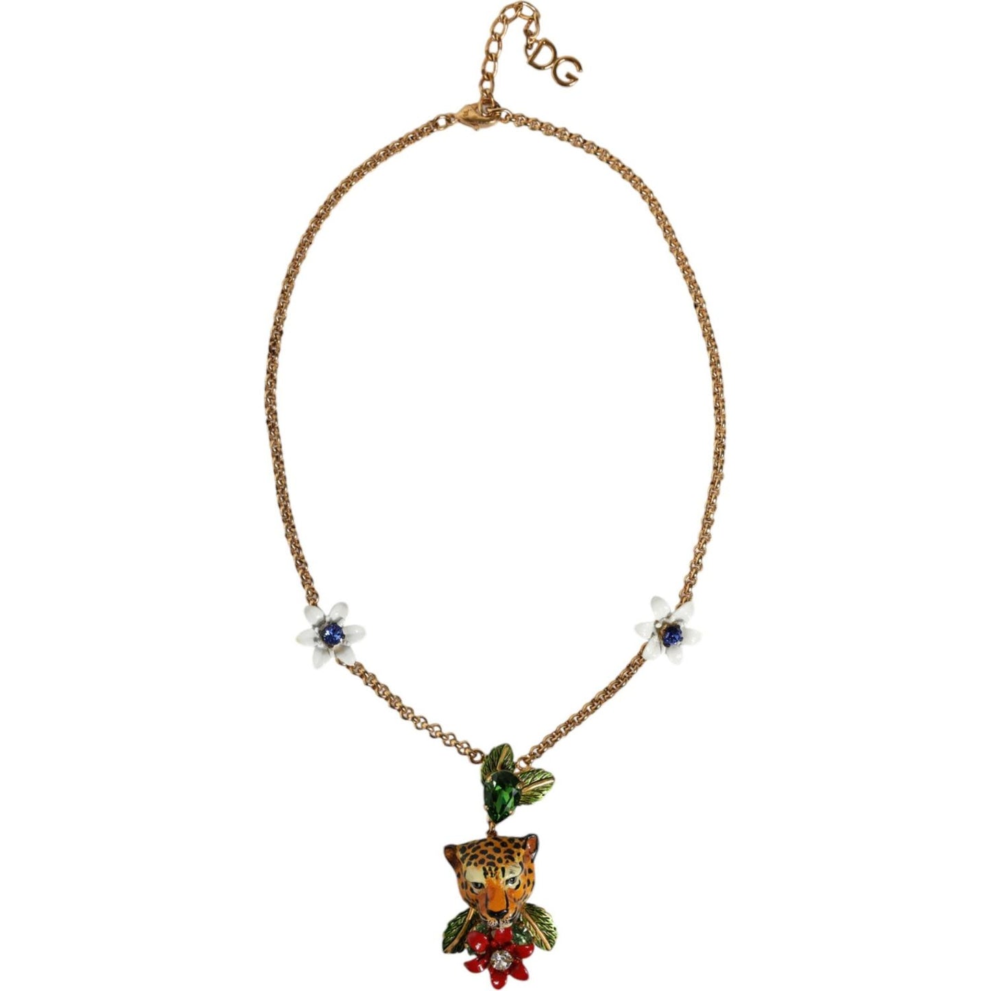 Dolce & Gabbana Gold Brass Leopard Flower Embellished Statement Necklace Necklace Dolce & Gabbana