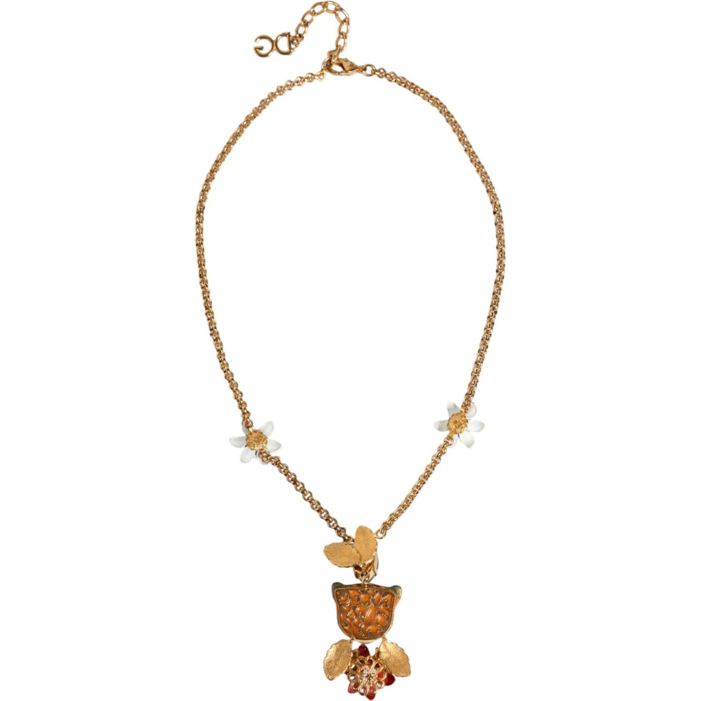 Dolce & Gabbana Gold Brass Leopard Flower Embellished Statement Necklace Necklace Dolce & Gabbana