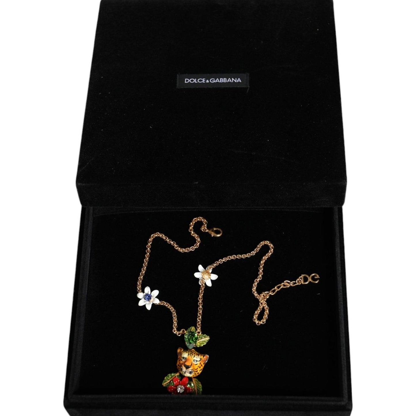 Dolce & Gabbana Gold Brass Leopard Flower Embellished Statement Necklace Necklace Dolce & Gabbana