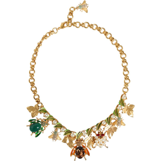 Dolce & Gabbana Gold Brass Crystal Bug Charm Pendant Statement Necklace Necklace Dolce & Gabbana