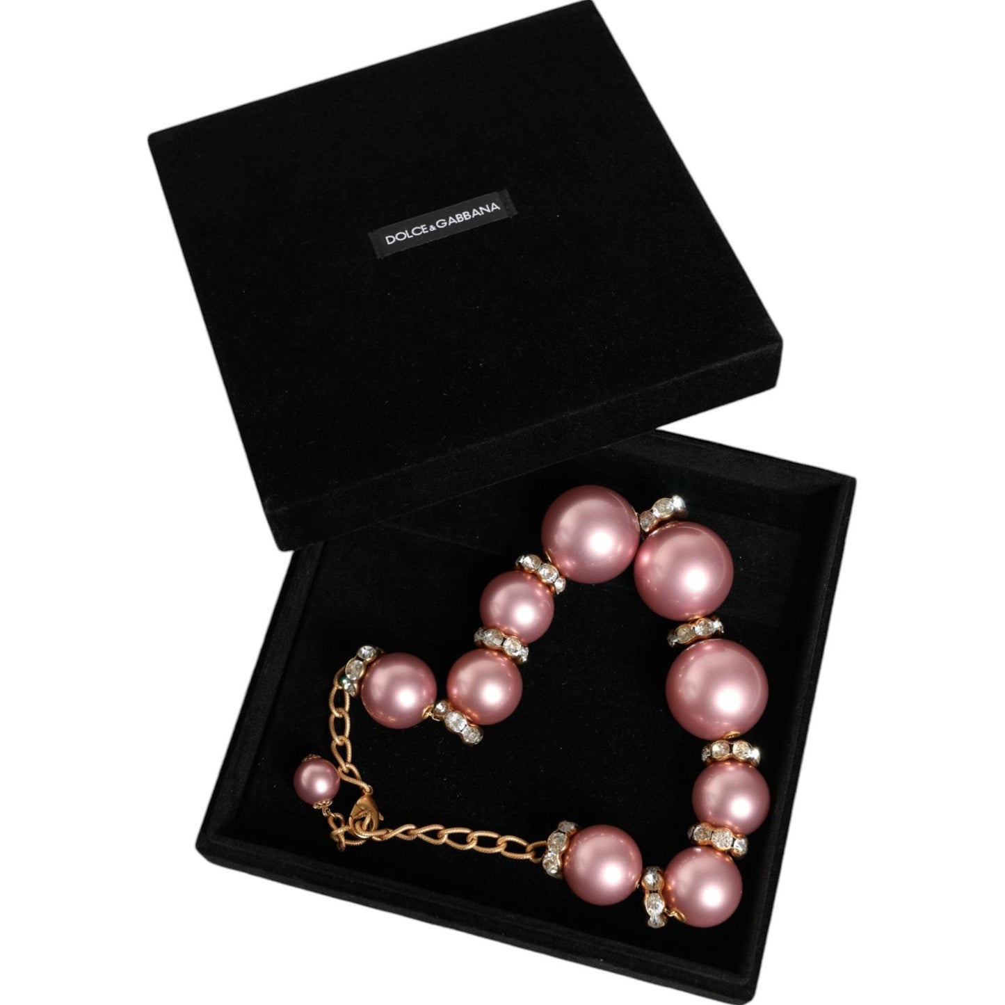 Dolce & Gabbana Pink Maxi Faux Pearl Beads Crystals Gold Chain Necklace Necklace Dolce & Gabbana