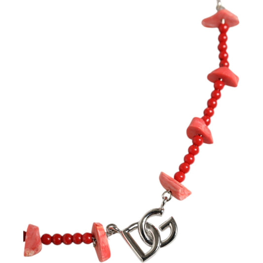 Dolce & Gabbana Silver Tone Brass Beaded Resin DG Logo Chain Necklace Necklace Dolce & Gabbana