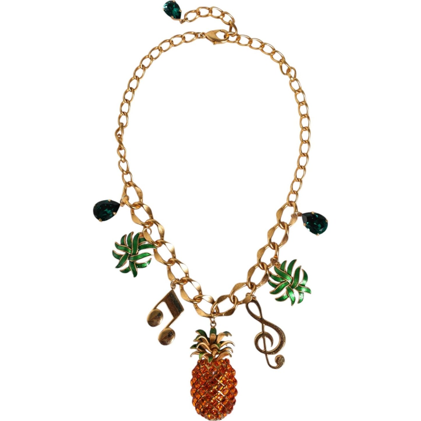 Dolce & Gabbana Gold Tone Brass Chain Pineapple Crystal Musical Necklace Necklace Dolce & Gabbana