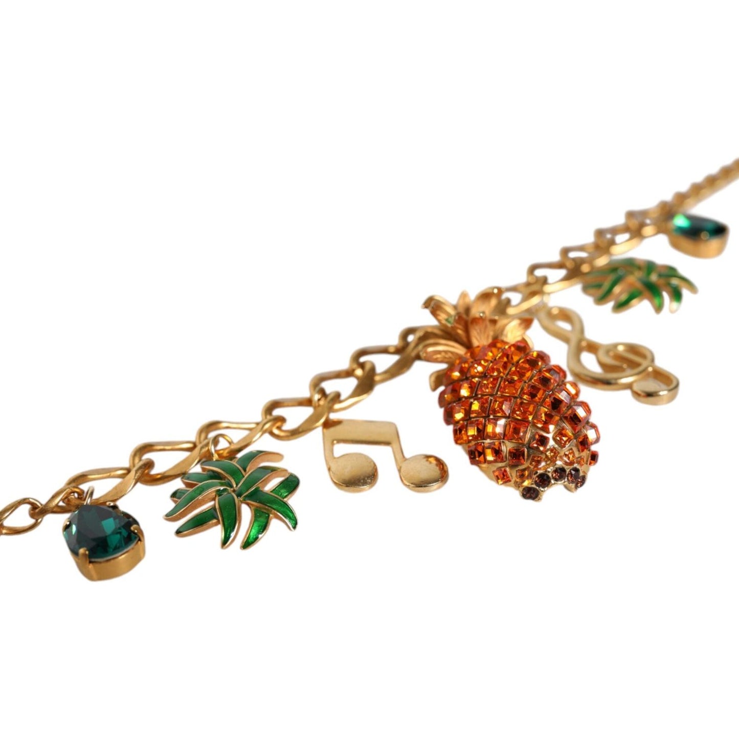 Dolce & Gabbana Gold Tone Brass Chain Pineapple Crystal Musical Necklace Necklace Dolce & Gabbana