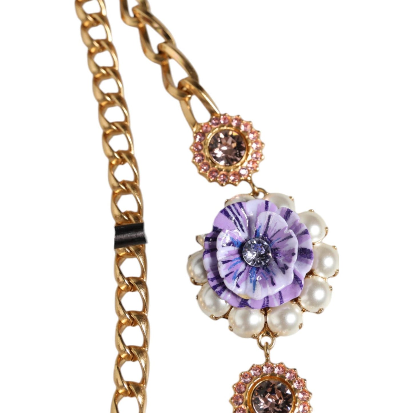 Dolce & Gabbana Gold Tone Floral Crystals Embellished Layered Necklace Necklace Dolce & Gabbana