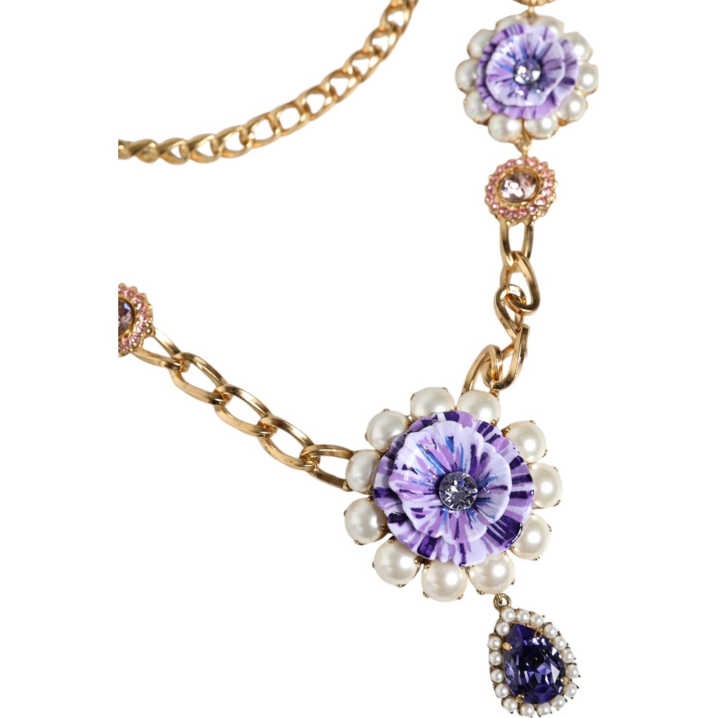 Dolce & Gabbana Gold Tone Floral Crystals Embellished Layered Necklace Necklace Dolce & Gabbana