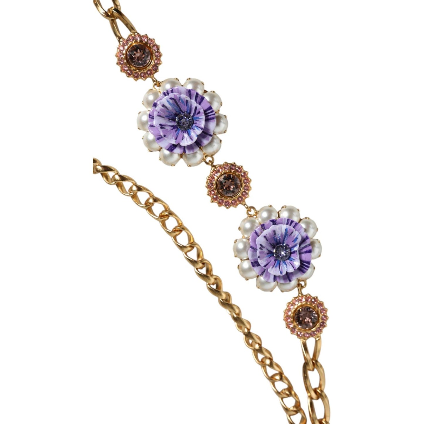 Dolce & Gabbana Gold Tone Floral Crystals Embellished Layered Necklace Necklace Dolce & Gabbana