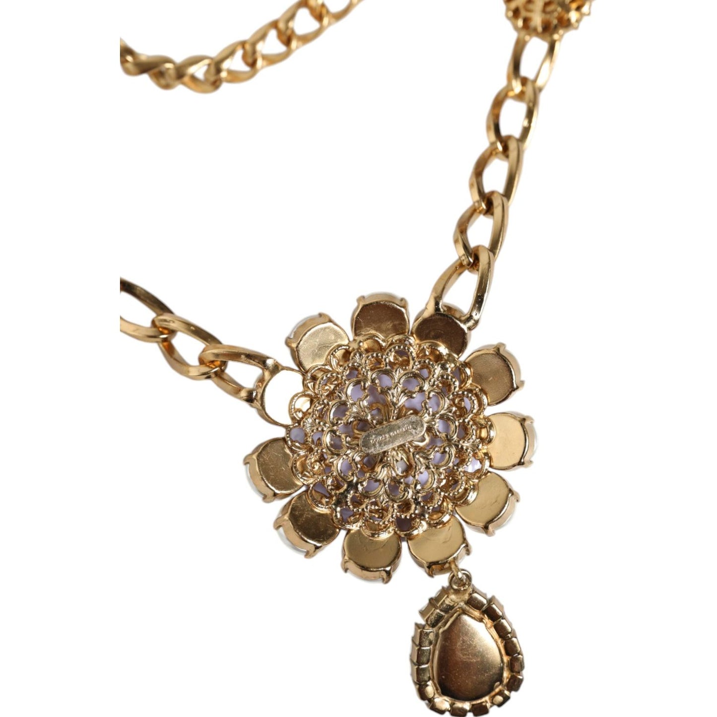 Dolce & Gabbana Gold Tone Floral Crystals Embellished Layered Necklace Necklace Dolce & Gabbana