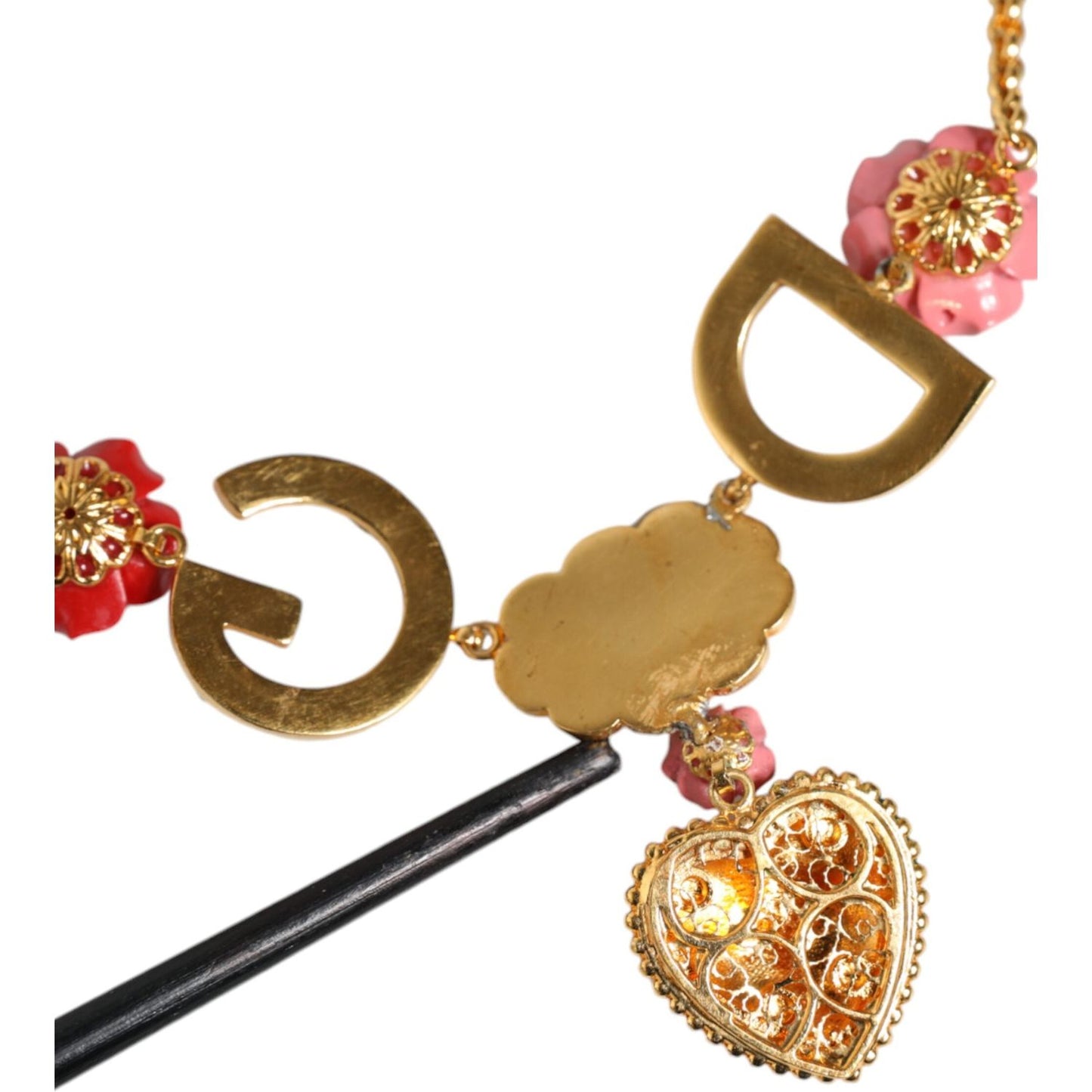 Dolce & Gabbana Gold Chain DG Logo Rose Love Crystal Charm Necklace Necklace Dolce & Gabbana