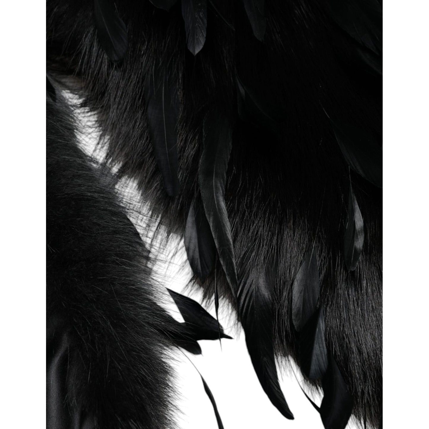 Dolce & Gabbana Black Fox Rooster Feathers Neck Warmer Scarf Dolce & Gabbana