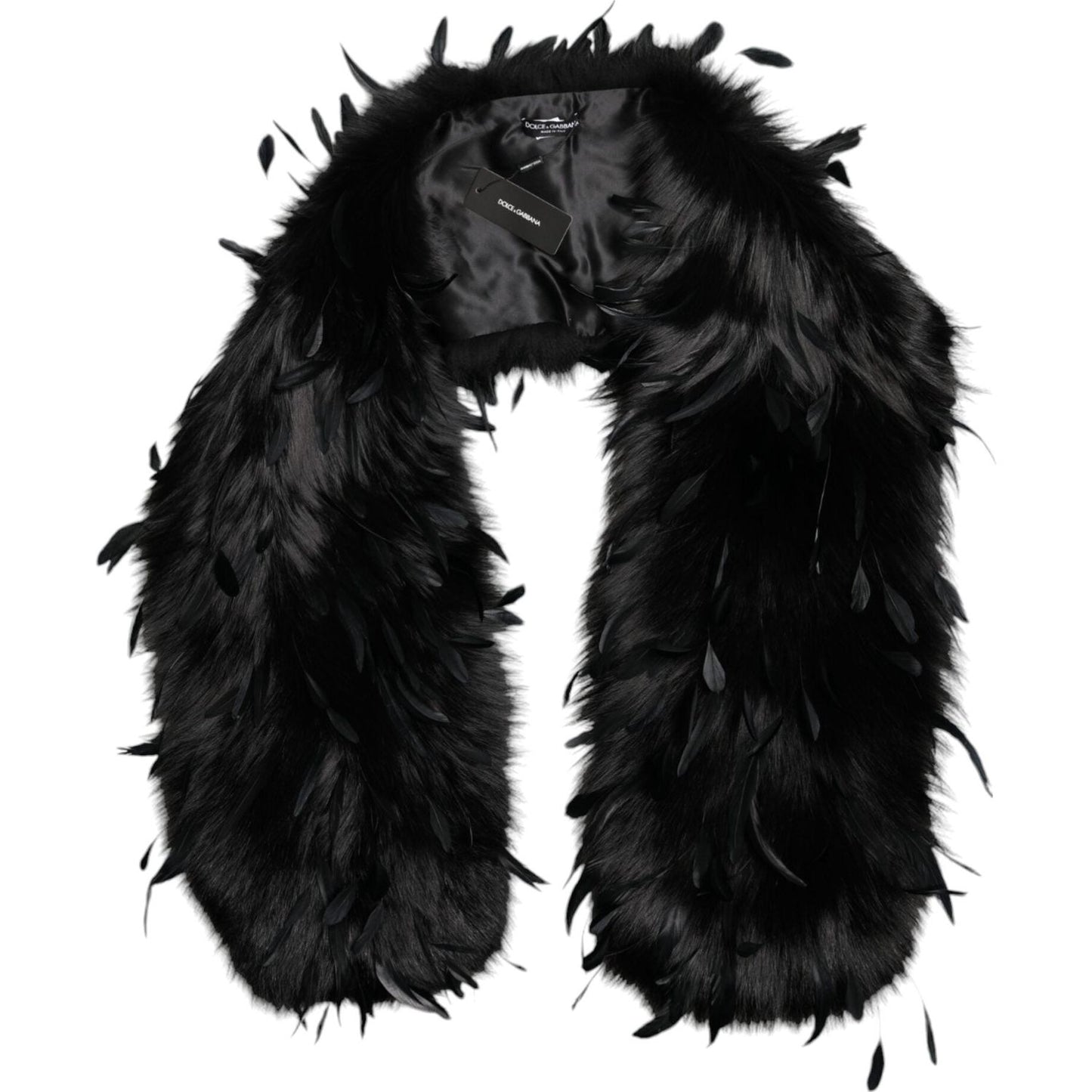 Dolce & Gabbana Black Fox Rooster Feathers Neck Warmer Scarf Dolce & Gabbana