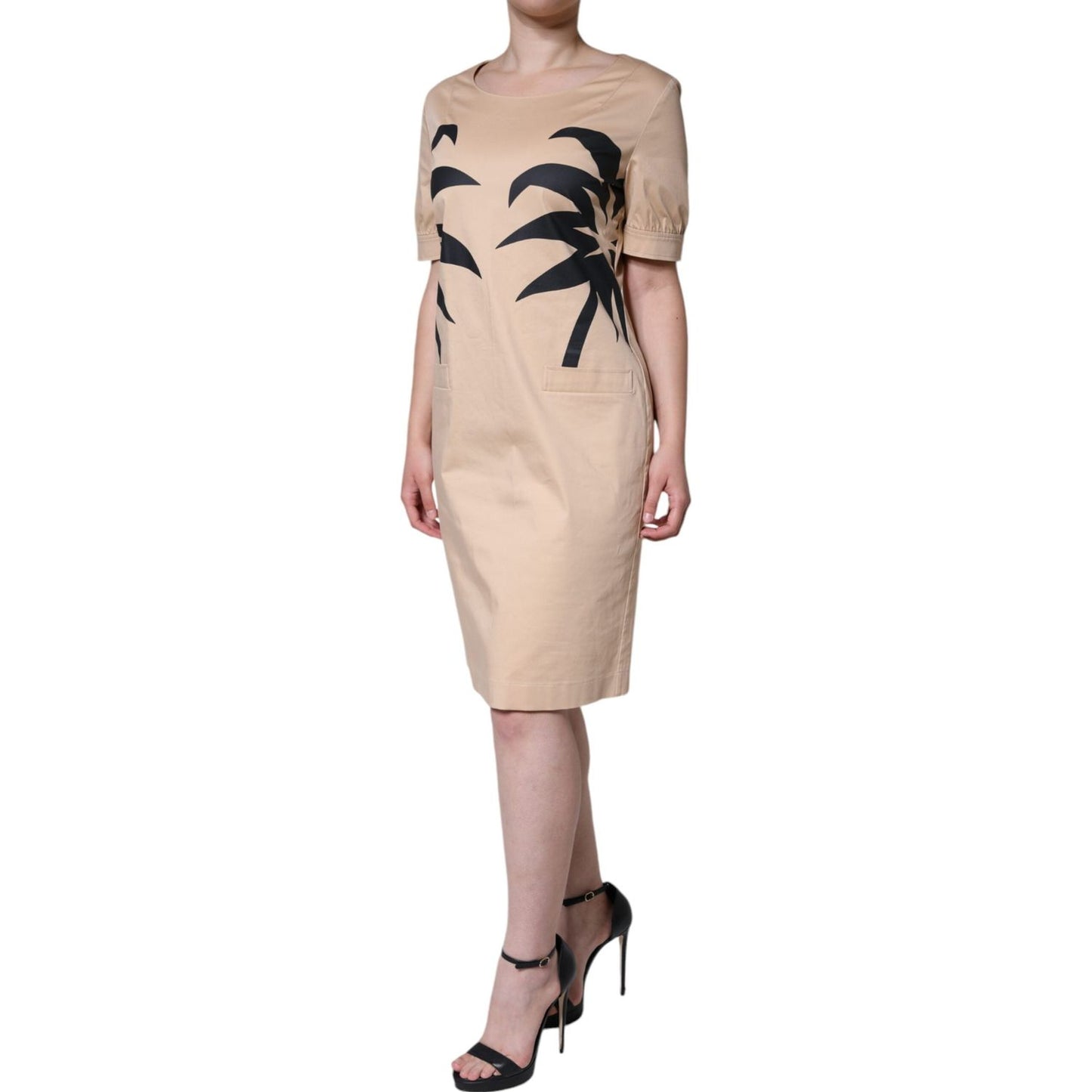 Moschino Beige Cotton Short Sleeve Knee Length Dress Moschino