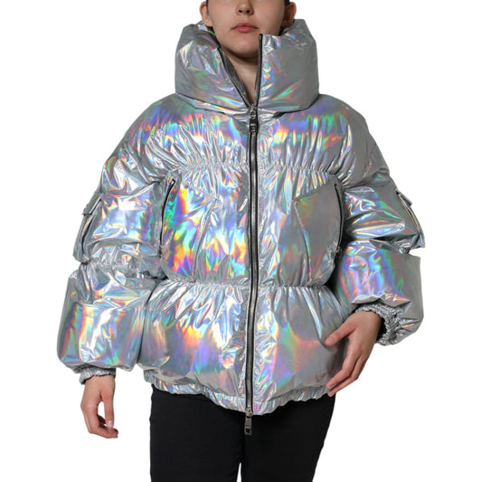 Dolce & Gabbana Silver Iridescent Puffer Full Zip Coat Jacket Dolce & Gabbana