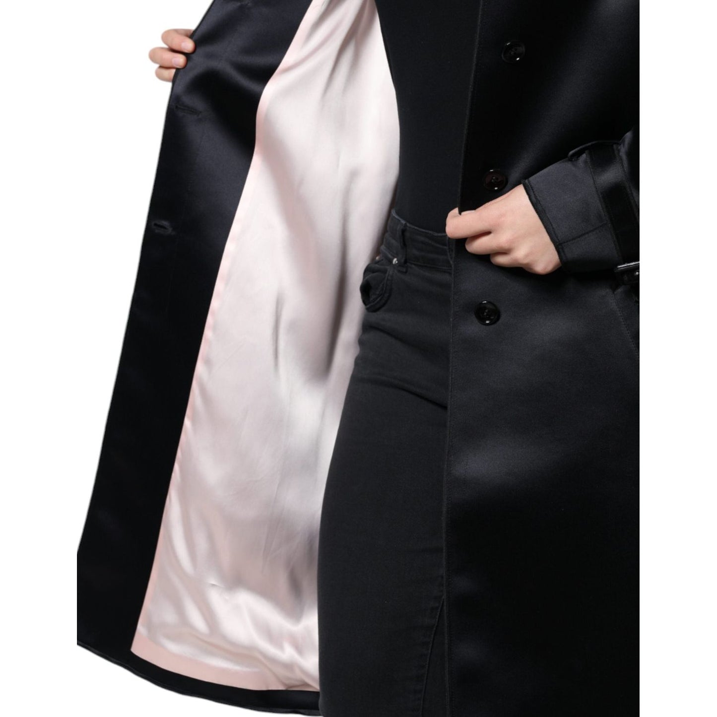 Dolce & Gabbana Black Polyester Organza Belted Coat Jacket Dolce & Gabbana