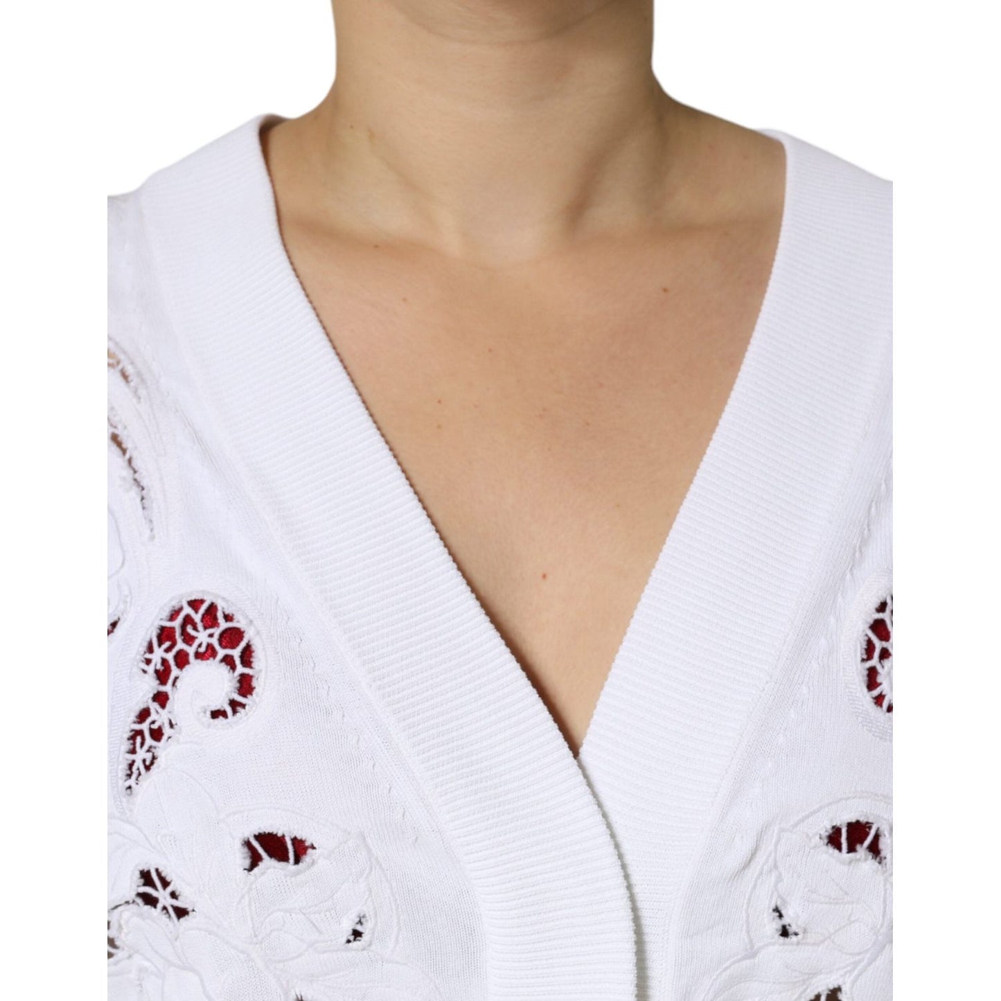 Dolce & Gabbana White Viscose Floral Cut Out Cardigan Sweater Dolce & Gabbana