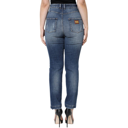 Dolce & Gabbana Dark Blue Cotton Tattered Skinny Denim Jeans