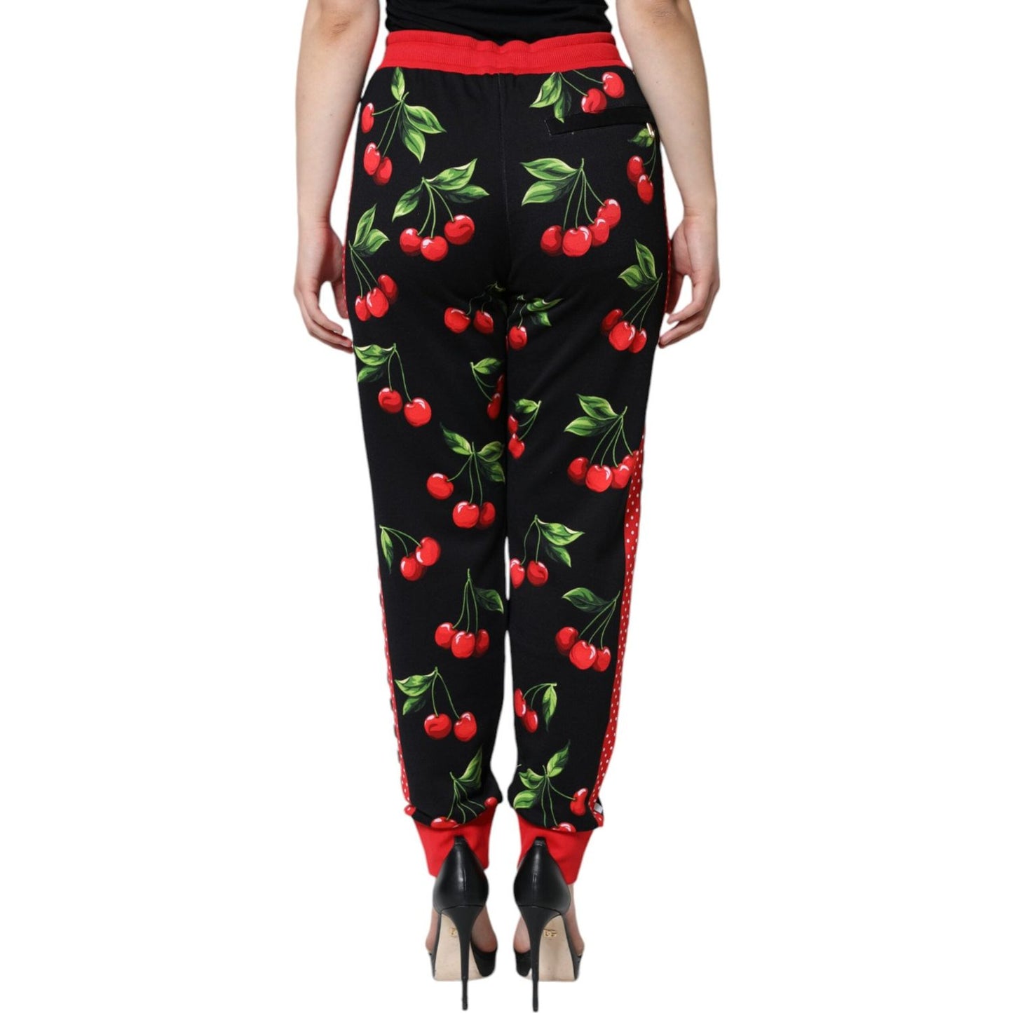 Dolce & Gabbana Black Red Cherry Mid Waist Jogger Pants Dolce & Gabbana