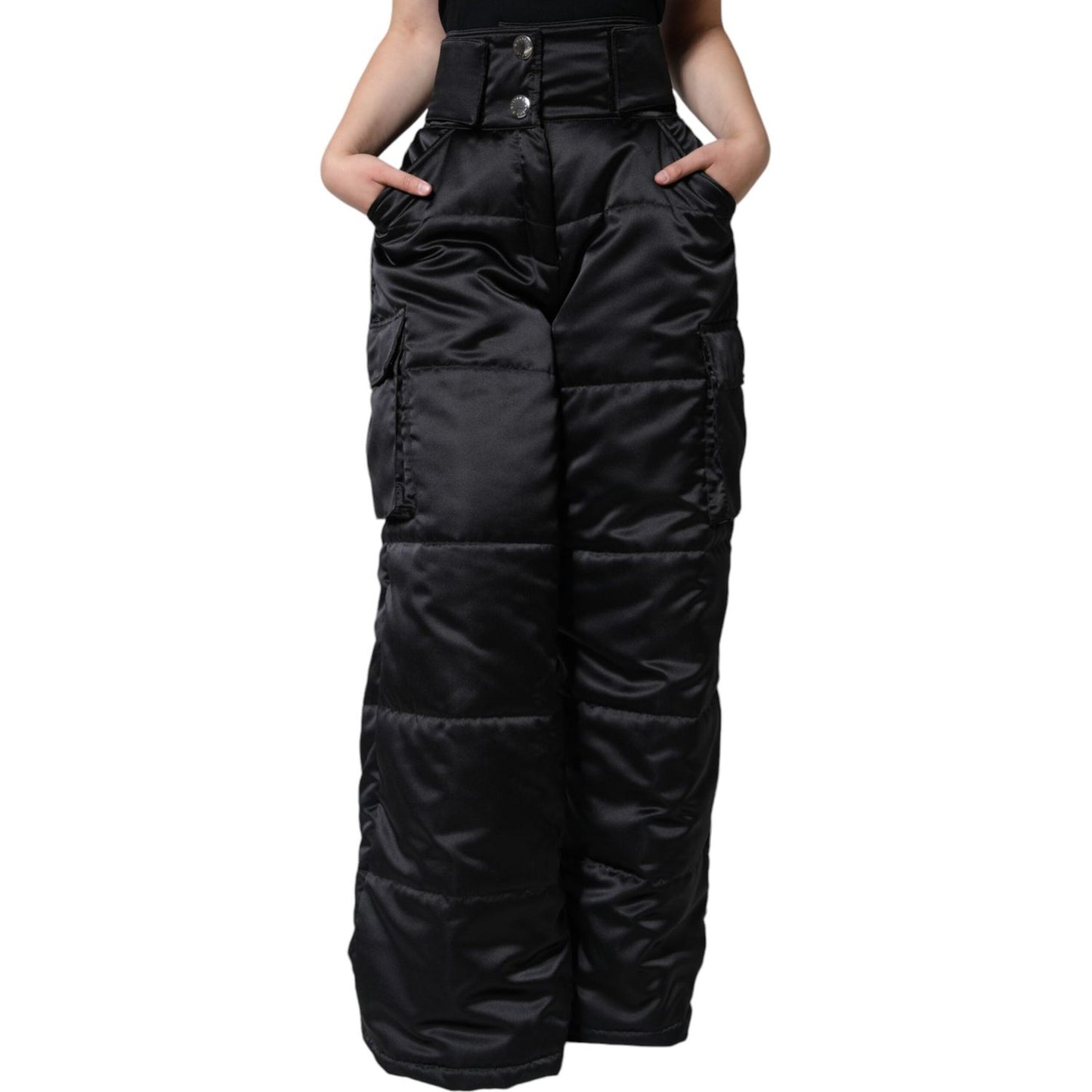 Dolce & Gabbana Black Quilted High Waist Women Boot Cut Pants Dolce & Gabbana