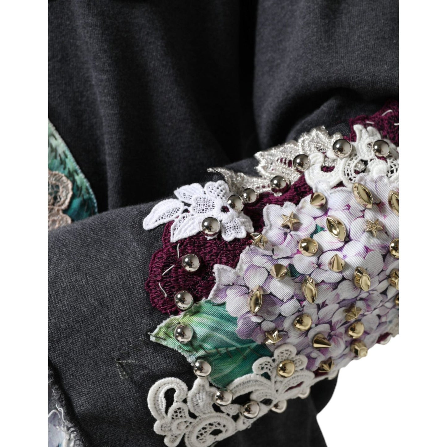 Dolce & Gabbana Gray Hydrangea CollegeStudded Floral Sweater Dolce & Gabbana