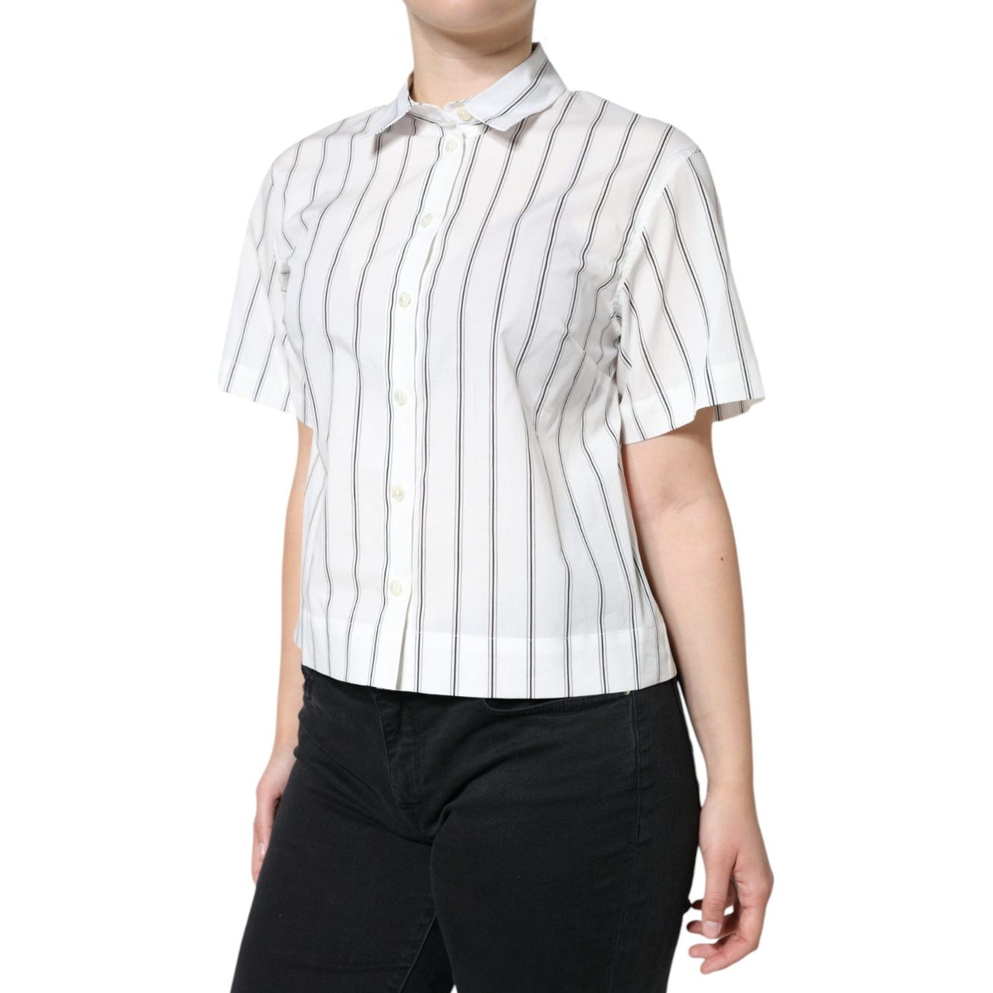 Dolce & Gabbana White Striped Collared Short Sleeve Polo Top Dolce & Gabbana