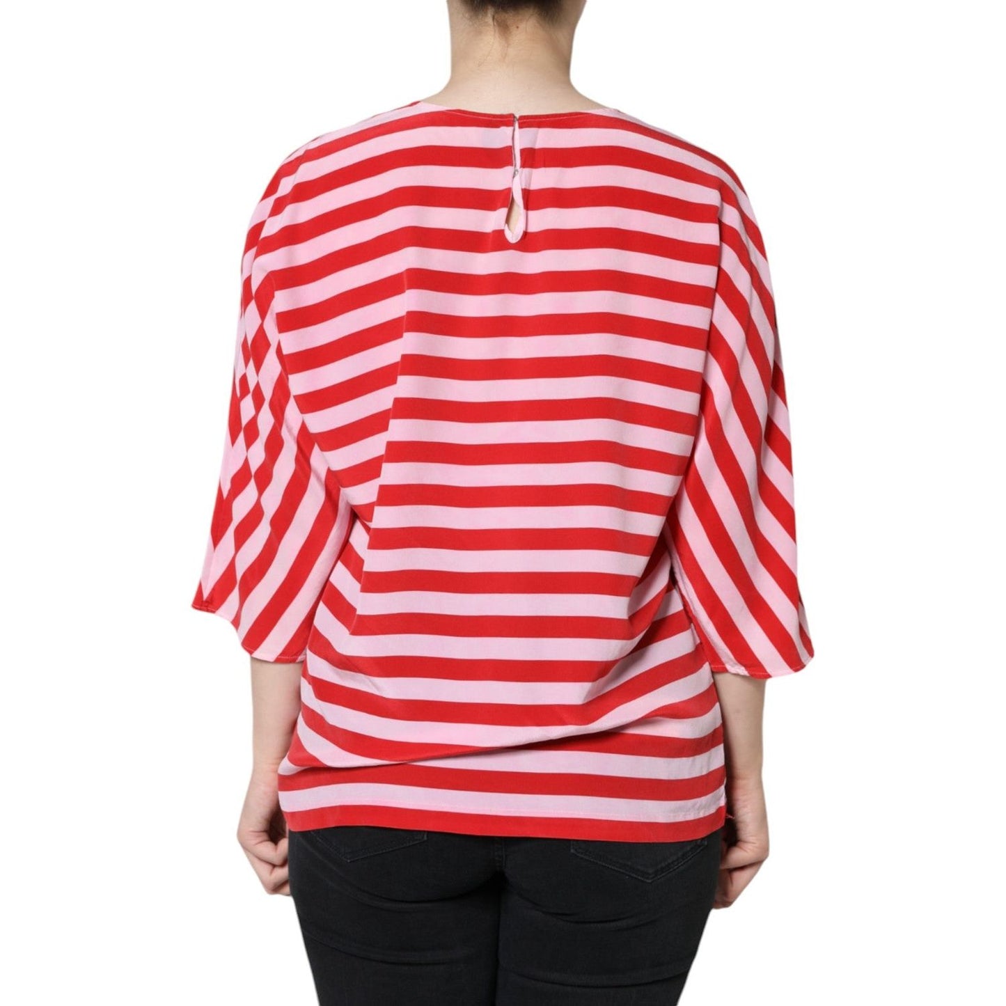 Dolce & Gabbana White Red Striped Silk Round Neck T-shirt Dolce & Gabbana