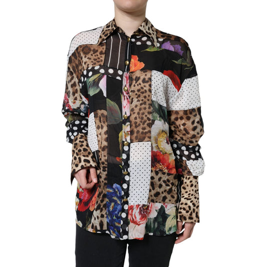 Dolce & Gabbana Multicolor Patchwork Silk Collared Blouse Top Dolce & Gabbana