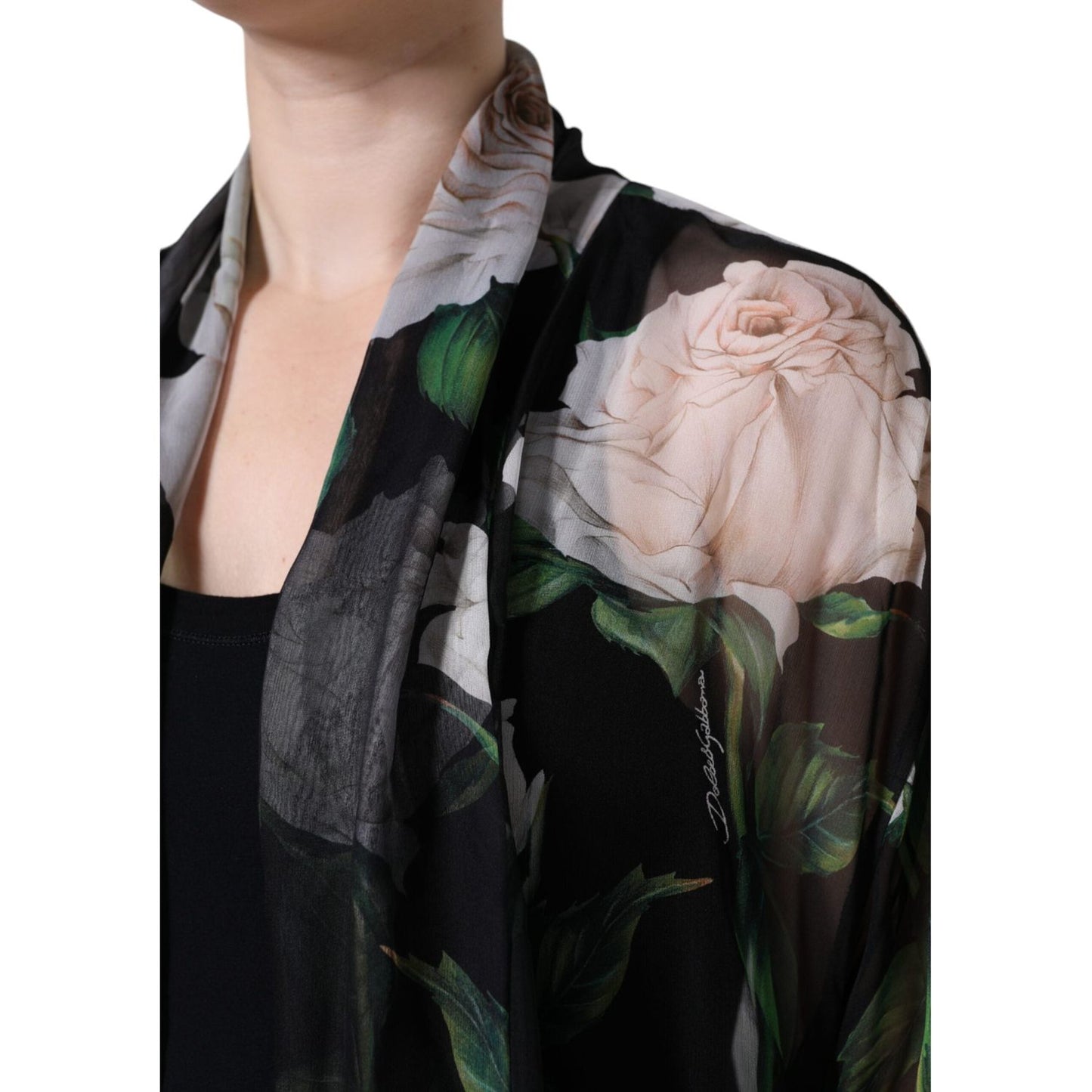 Dolce & Gabbana Black Floral Print Silk Cardigan Blouse Top Dolce & Gabbana