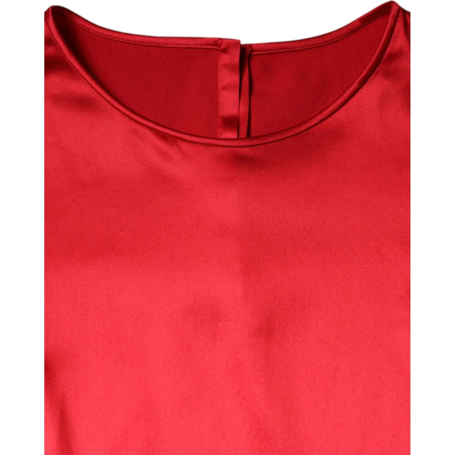 Dolce & Gabbana Red Satin Lace Trim Round Neck Blouse Top Dolce & Gabbana