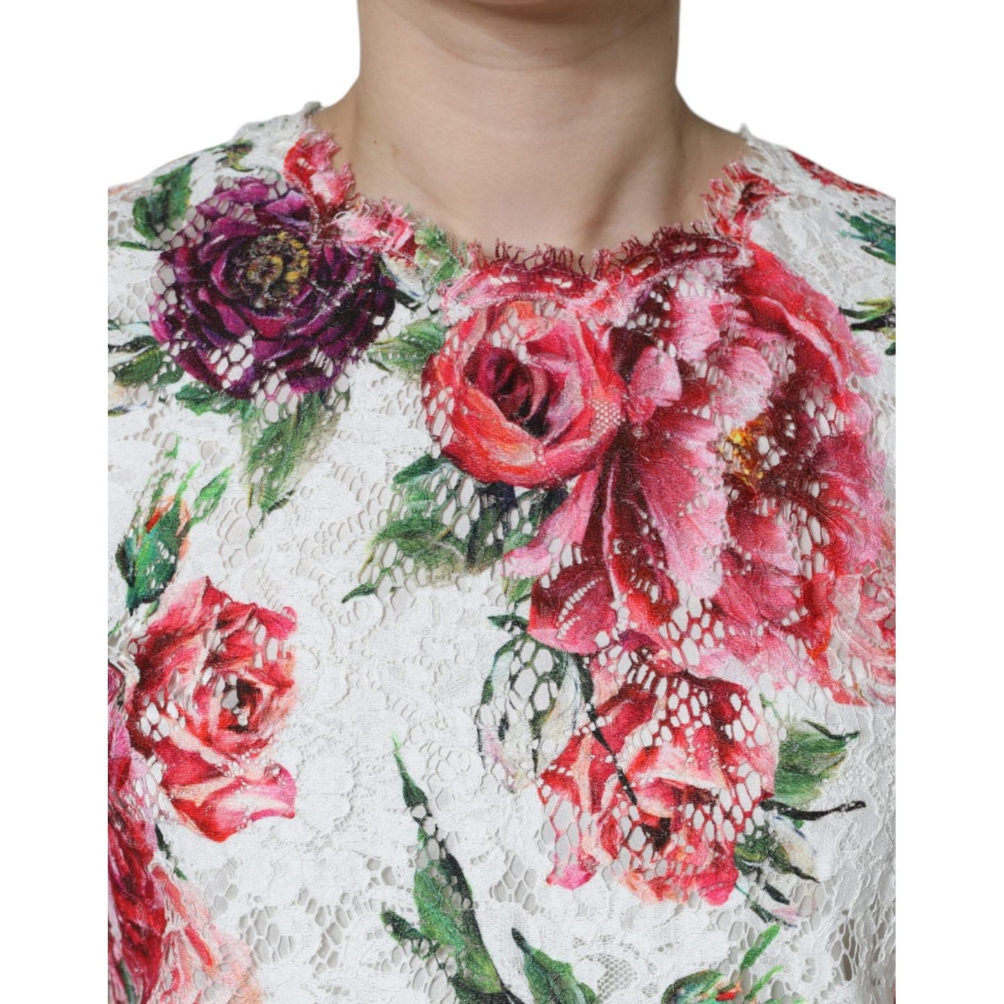 Dolce & Gabbana White Peony Lace Short Sleeves Blouse Top Dolce & Gabbana