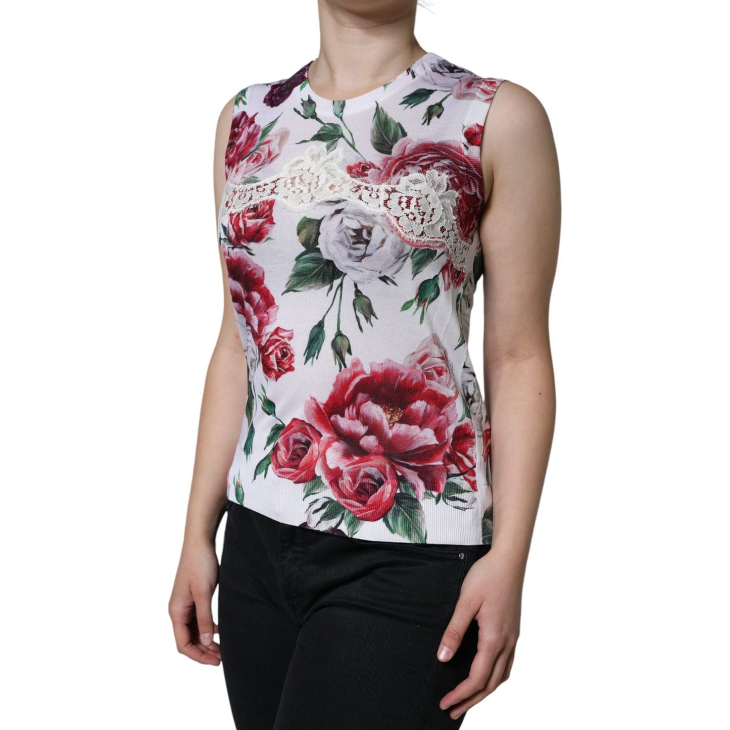 Dolce & Gabbana White Floral Lace Silk Sleeveless Tank Top Dolce & Gabbana