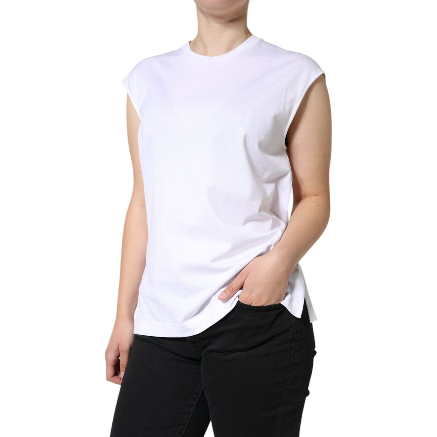 Dolce & Gabbana White Cotton Sleeveless Crew Neck T-shirt Dolce & Gabbana