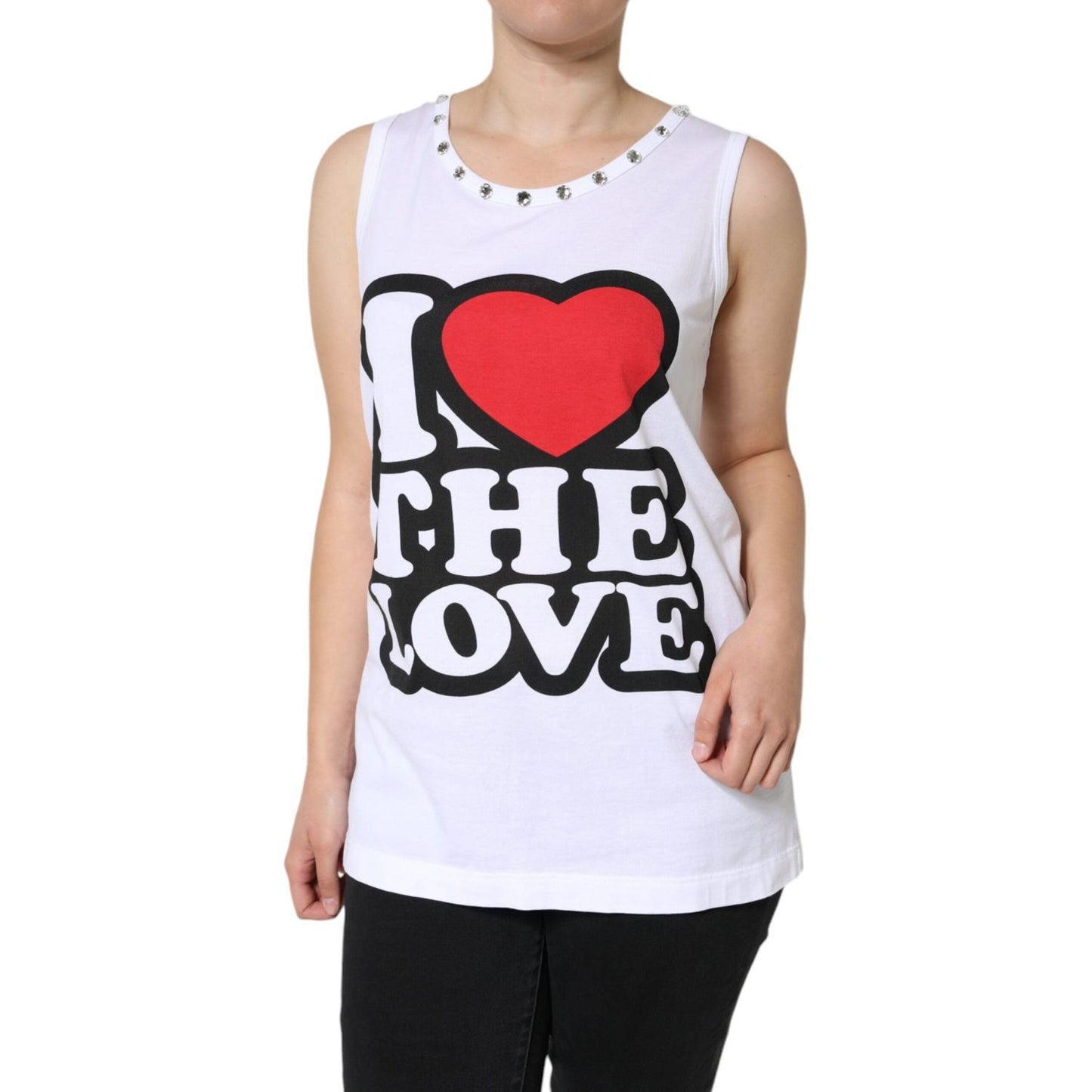 Dolce & Gabbana White I Love The Love Embellished Tank Top Dolce & Gabbana