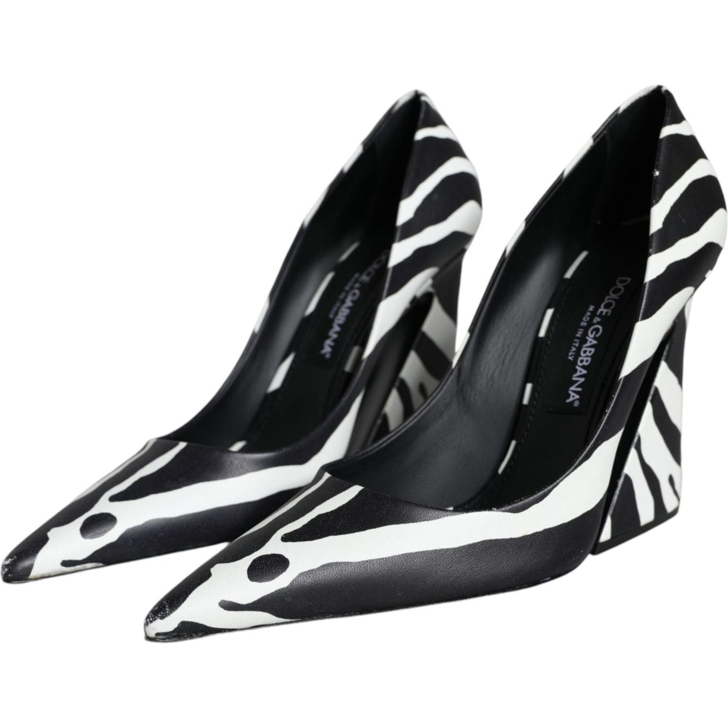 Dolce & Gabbana White Black Zebra Leather Heels Pumps Shoes Dolce & Gabbana