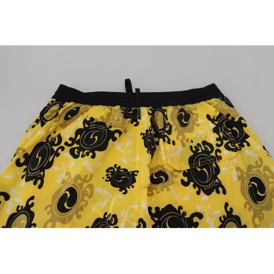 Dsquared² Yellow Black Printed Nylon Beachwear Shorts Swimwear Dsquared²