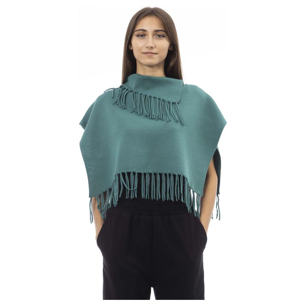 Alpha Studio Green Wool Women Poncho Alpha Studio