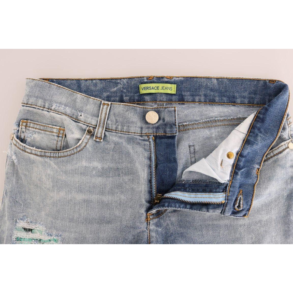 Versace Jeans Blue Wash Torn Stretch Slim Fit Jeans