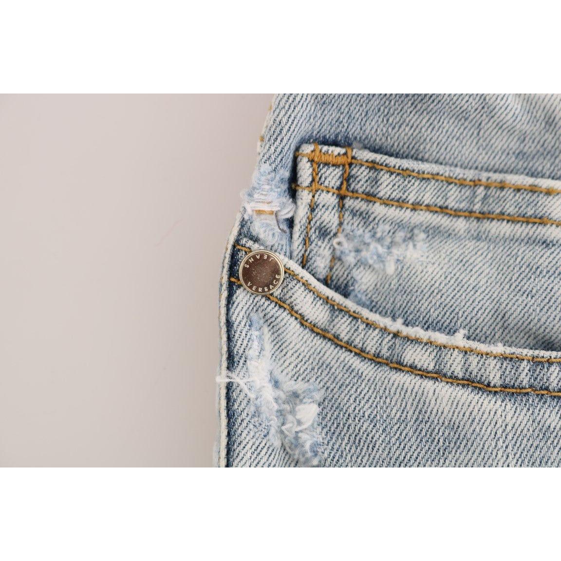 Versace Jeans Blue Wash Torn Stretch Slim Fit Jeans