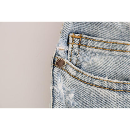 Versace Jeans Blue Wash Torn Stretch Slim Fit Jeans