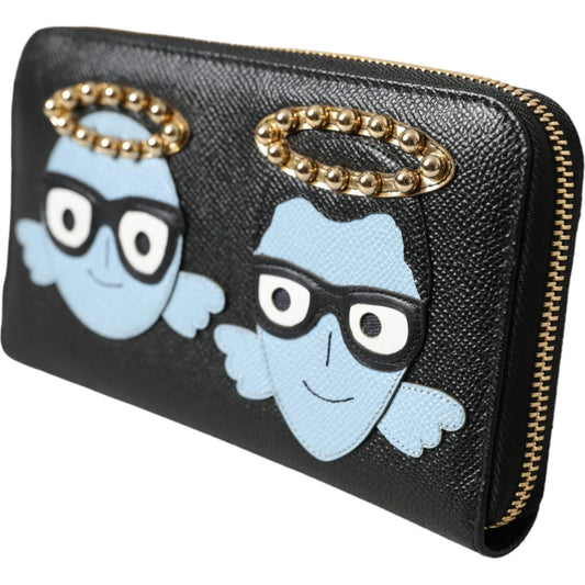 Black Blue Leather #DGFAMILY Zipper Continental Men Wallet