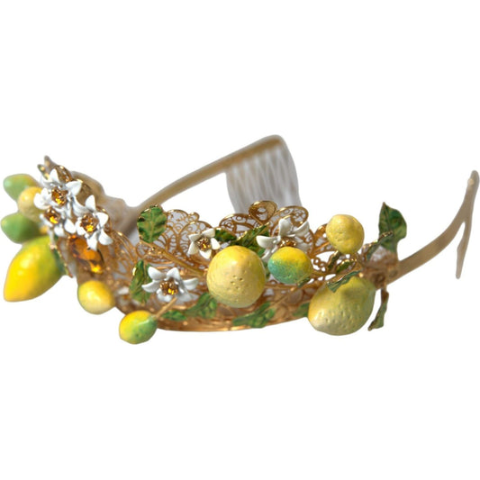 Gold Tone Brass Crystal Sicily Lemon Head Crown Tiara Dolce & Gabbana