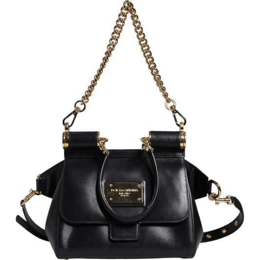 Dolce & Gabbana Black Calfskin Leather SICILY Chain Strap Crossbody Bag Dolce & Gabbana