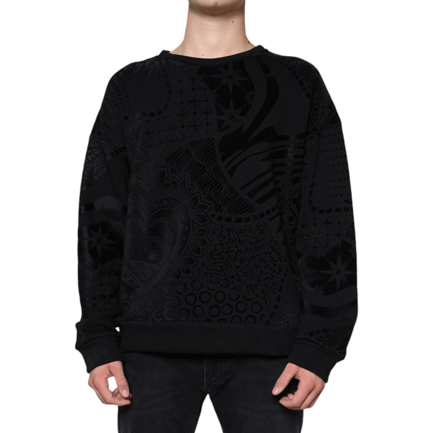 Dolce & Gabbana Black Printed Crew Neck Sweatshirt Sweater Dolce & Gabbana