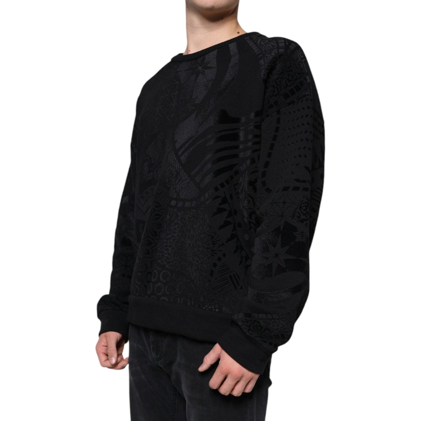 Dolce & Gabbana Black Printed Crew Neck Sweatshirt Sweater Dolce & Gabbana