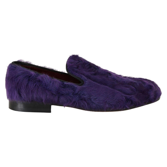 Dolce & Gabbana Plush Purple Sheep Fur Loafers Dolce & Gabbana