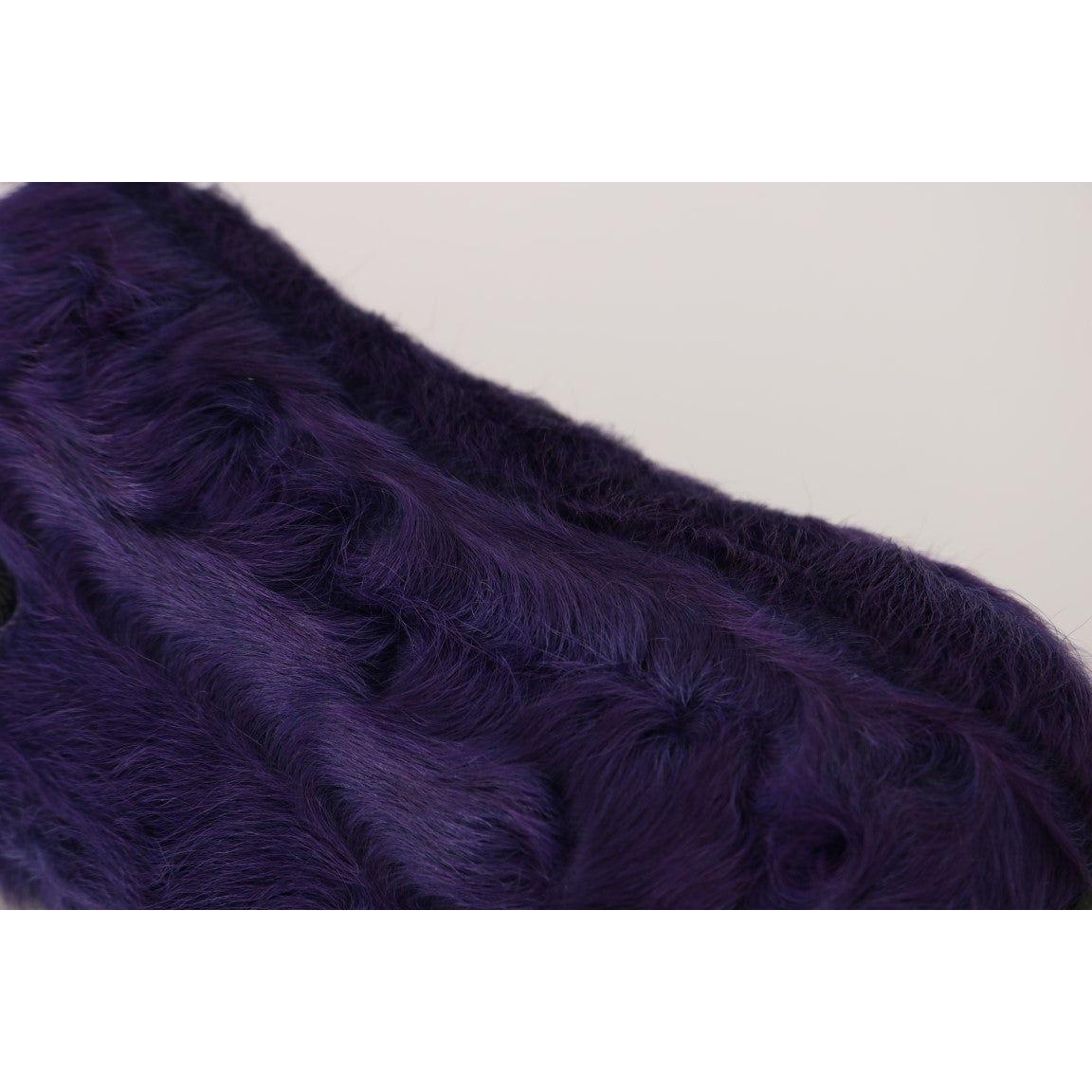 Dolce & Gabbana Purple Sheep Fur Leather Loafers